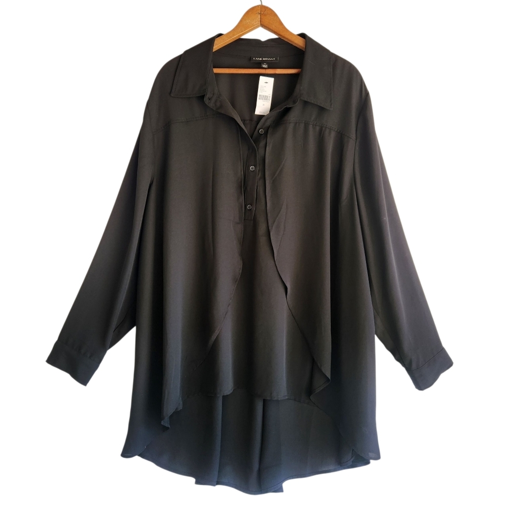 Lane Bryant  Sheer High Low Hem Button Down Shirt Tunic Blouse Black Size 20